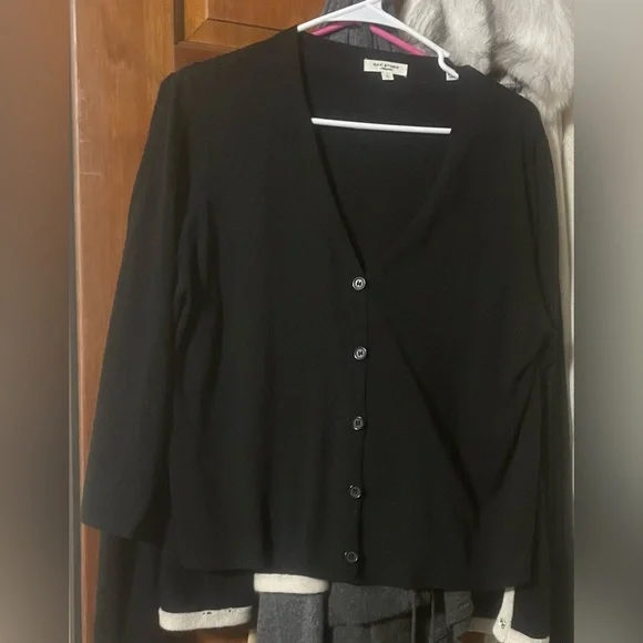 Max Studio London Black 3/4 Sleeve Linen Blend Cardigan - Picture 2 of 6